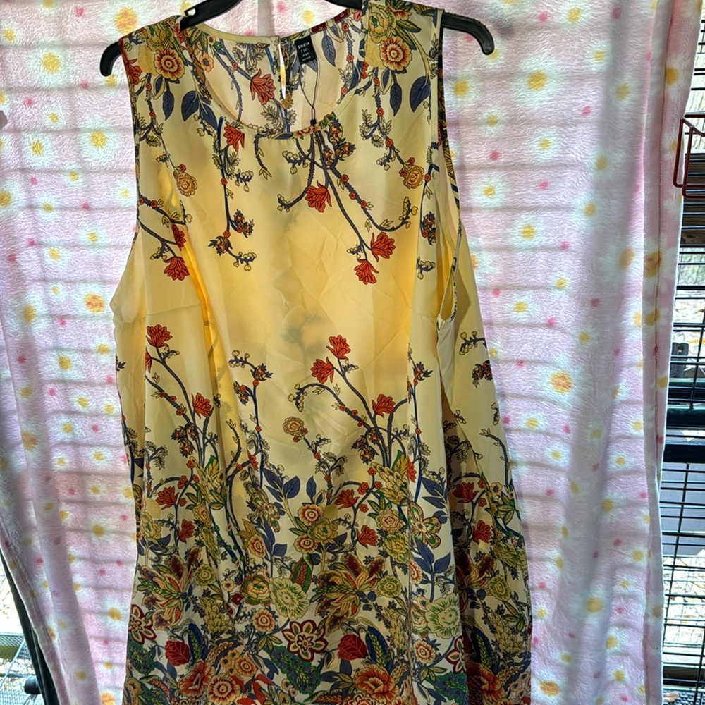 SHEIN  fit size 28/30+ size tan floral, blue orange sleeveless dress